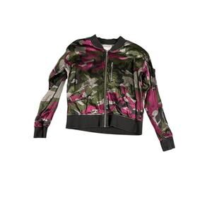 Marrakech Pink Green Camo Bomber Jacket Small Zip Up Lightweight Womens Y2K